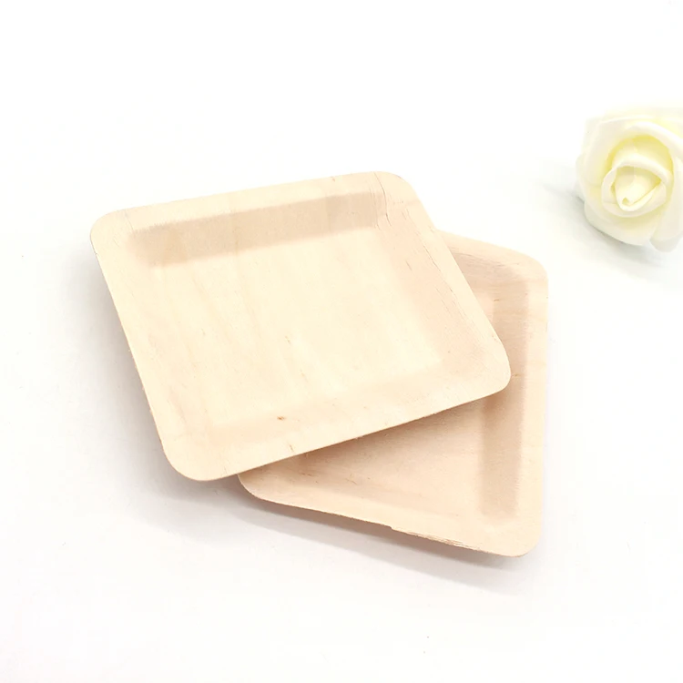 Wooden Cake Plate Palm Leaf Plates Wholesale Hot Selling Disposable Bamboo Plate Dish Round/square Shape Square Stamp Pattern