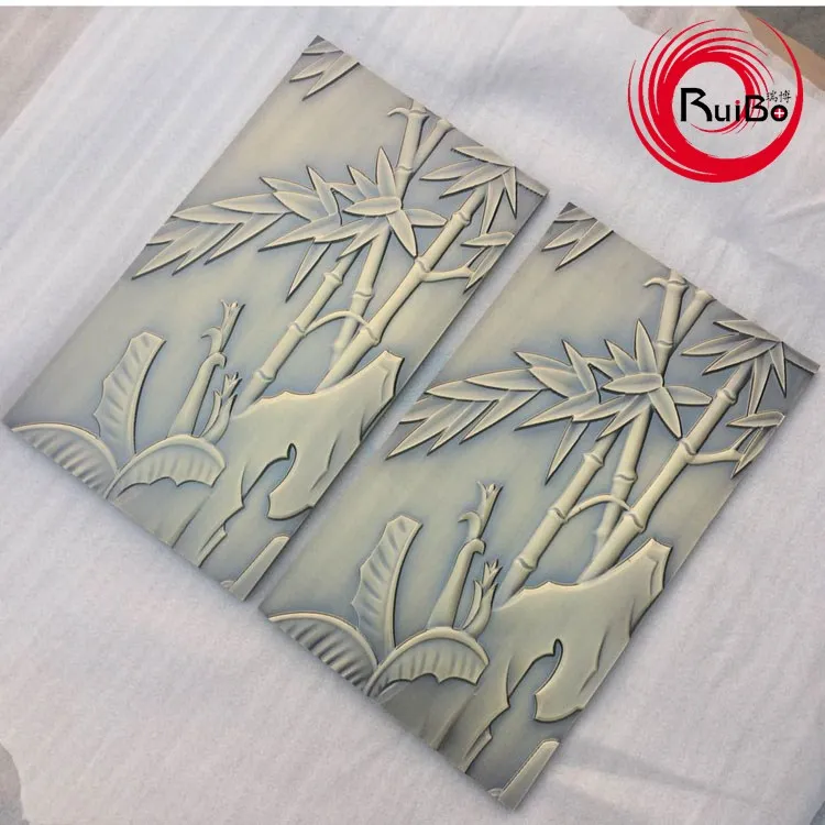 Chinese style antique brass bamboo pattern carving aluminum mural