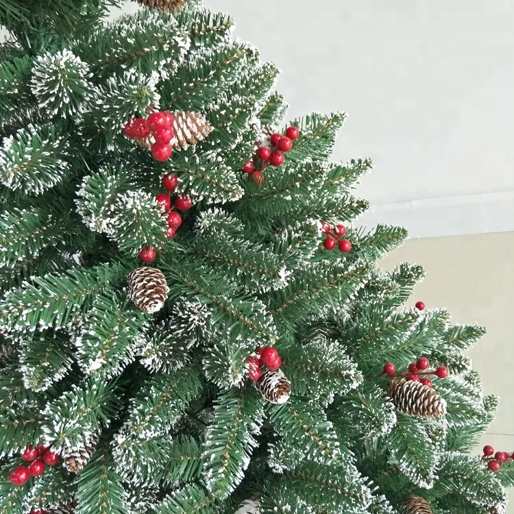 
150cm white paint pointed PVC leaf outdoor christmas tree with pine cones and red berries 