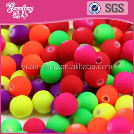 Best price mix color loose acrylic neon round ball matte beads wholesale