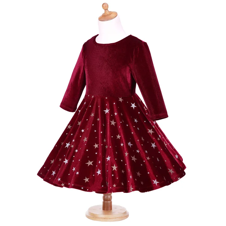 Hao Baby Fall Girl Pleuche Long-Sleeved Dress Children Clothes Kid Hair Accessories Dress