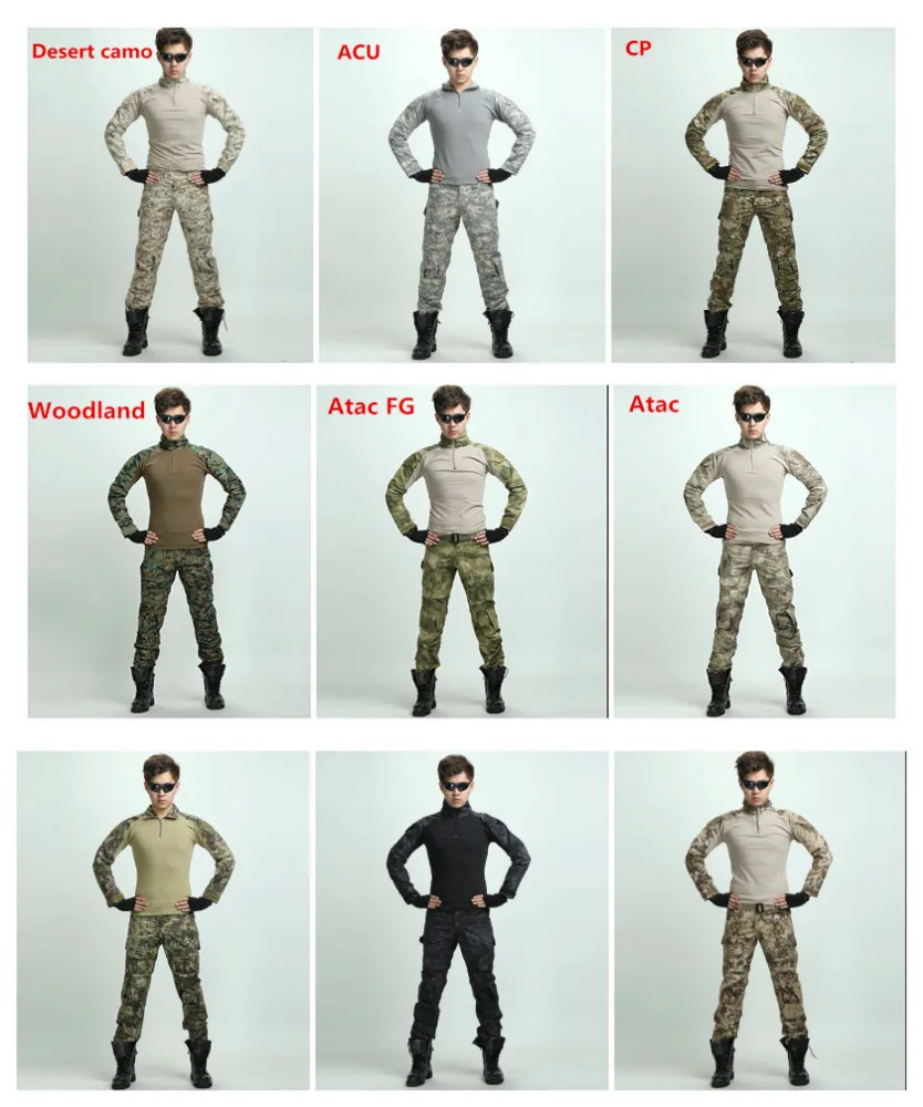 Tactical military uniform clothing army of the military combat uniform tactical pants with knee pads camouflage hunting clothes