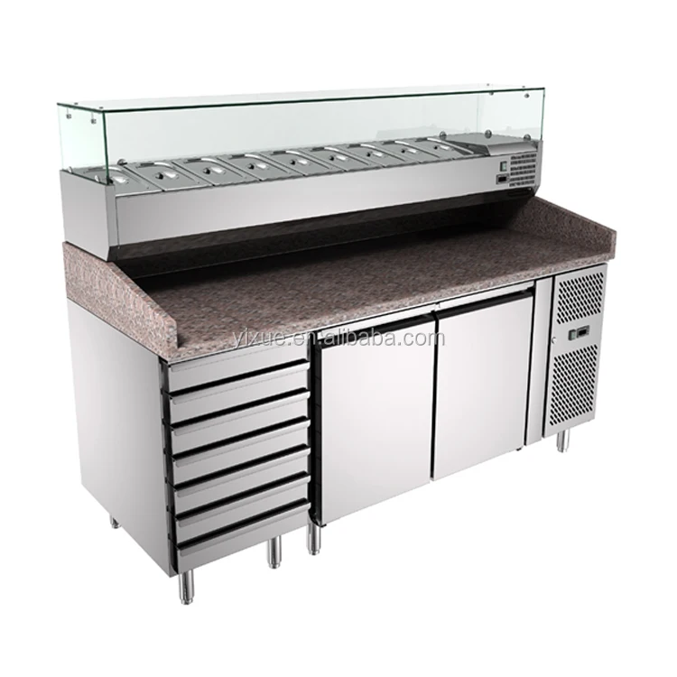 stainless steel counter top bakery chiller salad chiller with top glass