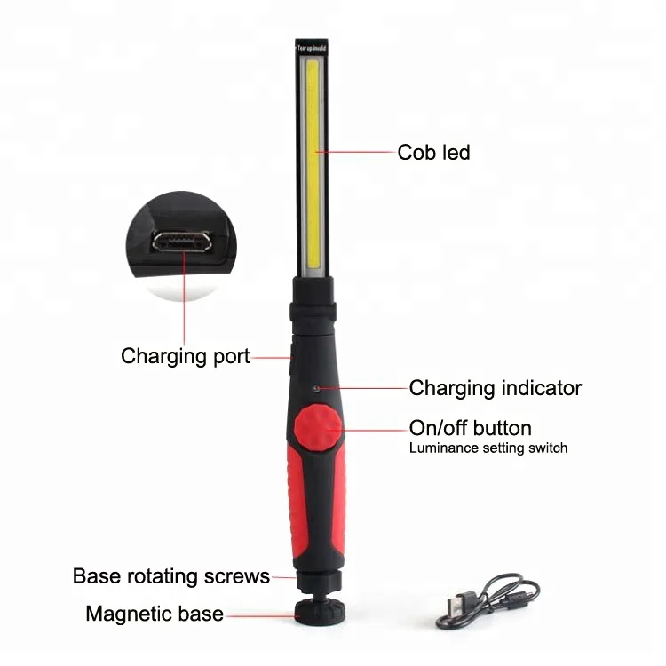 Adjustable Arm Car Repairing Light Rechargeable Auto Cob Led Work Lamp