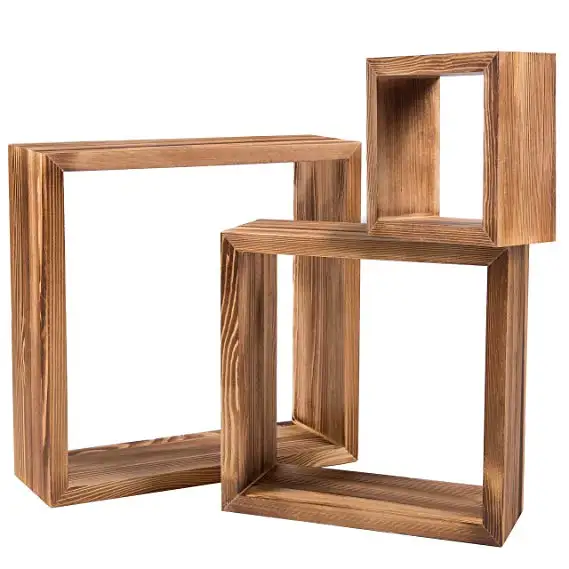 Заводская дешевая деревянная плавающая настенная квадратная кубическая полка-Органайзер