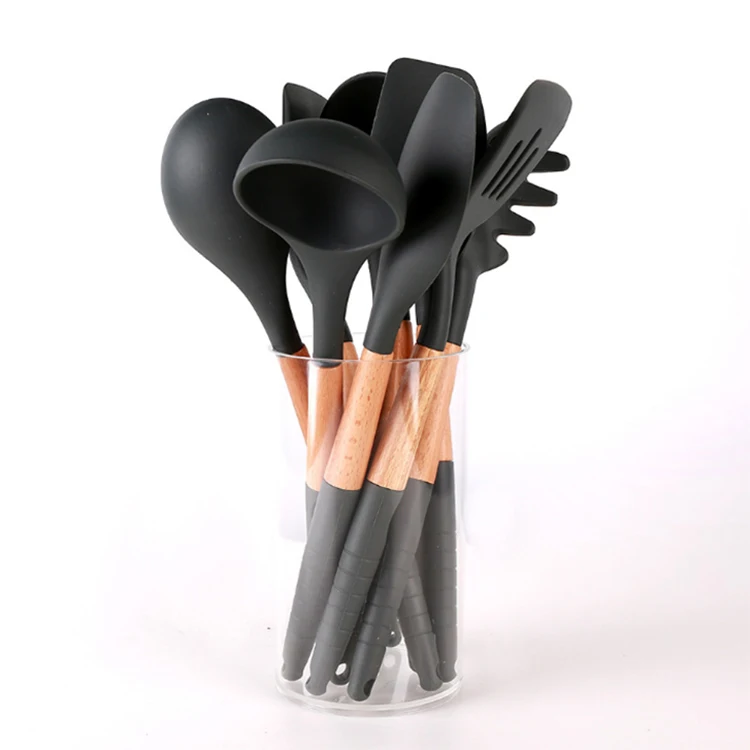 Термостойкая деревянная силиконовая кухонная утварь инструменты для приготовления пищи набор из 8 шт.