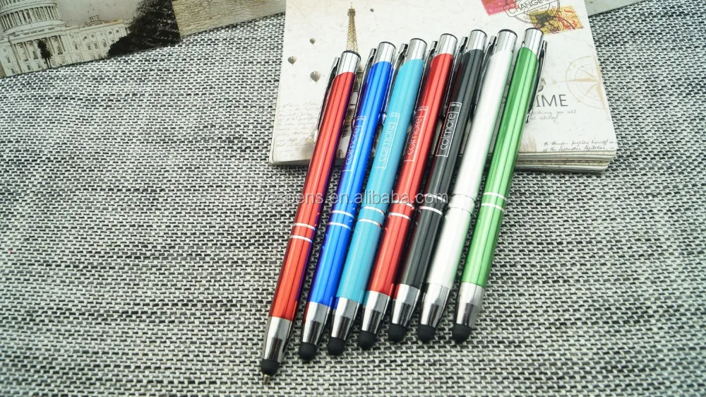 popular custom logo aluminium click rubber tip touch screen stylus refill ballpoint pen business