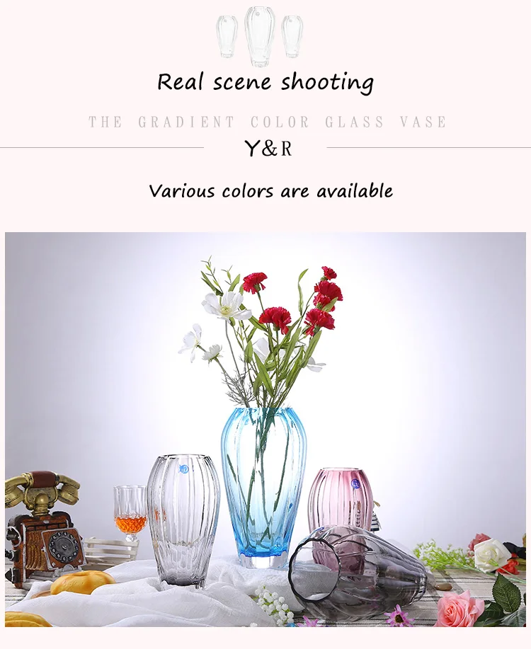 Wholesale Clear Glass Vase for Weddings Hand-blown Art Flower Vases for Home Decoration