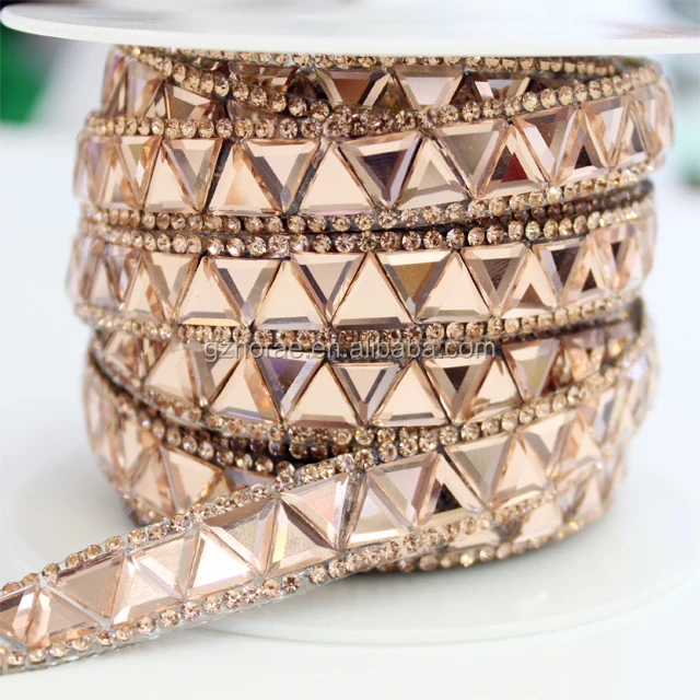 tr023 adhesive shoe decoration trim 1cm width glass beads rhinestone chain hot fix crystal trim for shoe