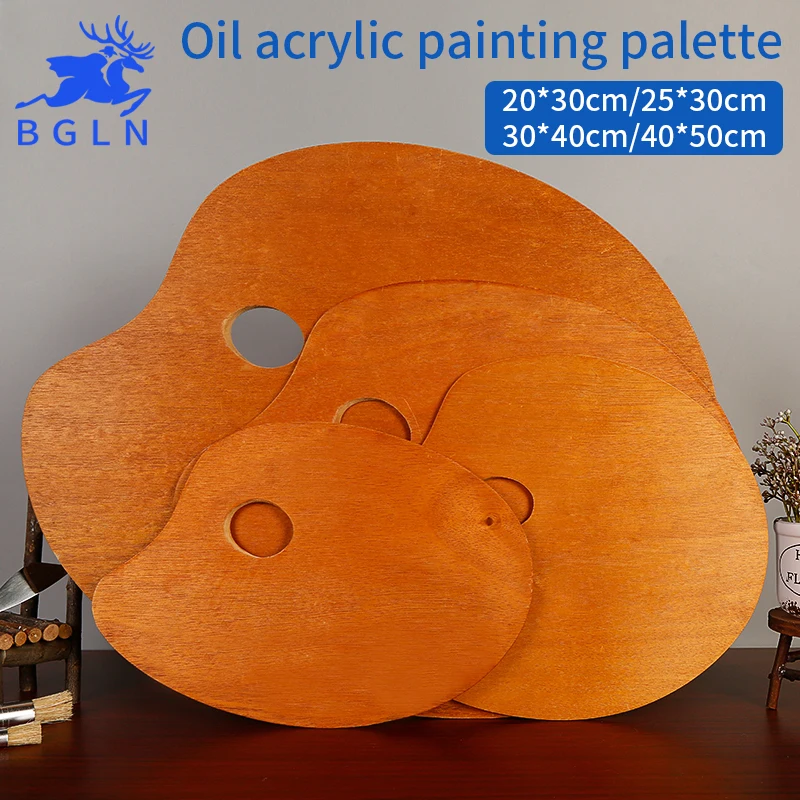 BGLN 1Piece Wooden Walnut Color Oval Oil Painting Palette Professional Oil Acrylic Paint Drawing Palette Paleta Art Supplies