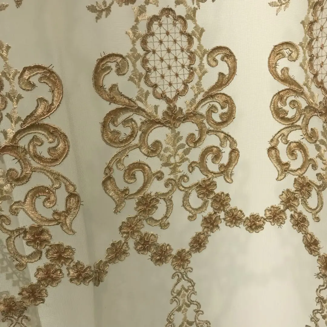 Russian curtain embroidery design luxury turkish embroidered sheer voile curtain fabric