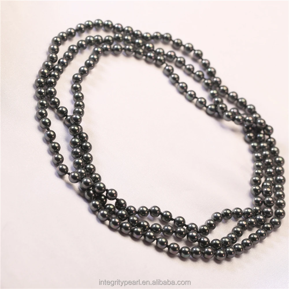 47 inch tahiti black color 6mm shell pearl necklace