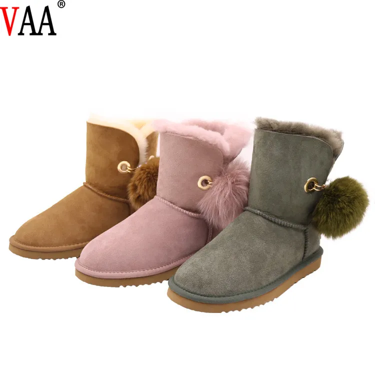 CF-286 Double Face Sheepskin With Pompon Women Snow Boots Rabbit Fur