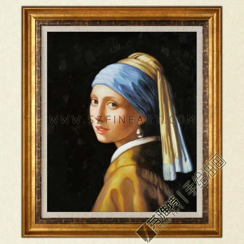 Girl with a Pearl Earring, circa 1665-6, 100% Handmade Classical Painting Canvas Reproduction of Johannes Vermeer