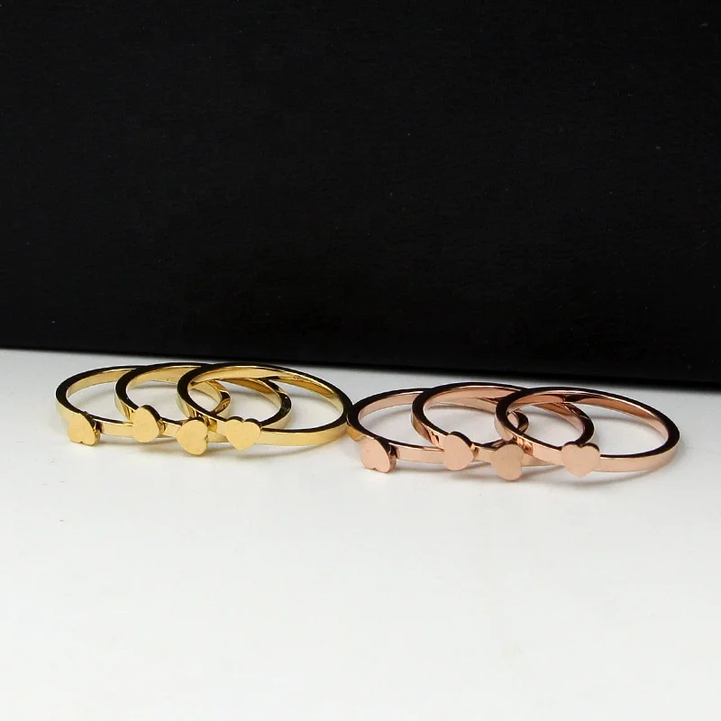 Wholesale New Rose Gold Ring Designs For Girls 3 Pieces Stainless Steel Stack Ladies Finger Rings Jewelry Women