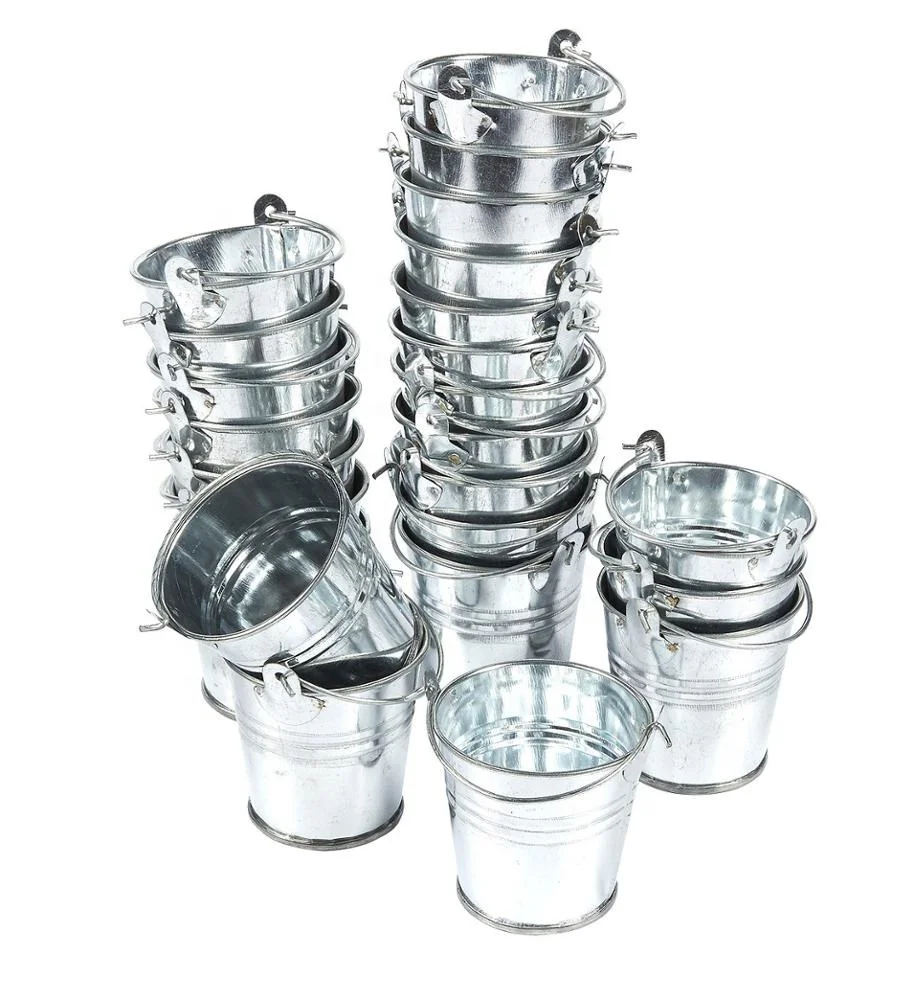 Pack of 24 2-Inch Small Metal Buckets - Mini Pails with Handles