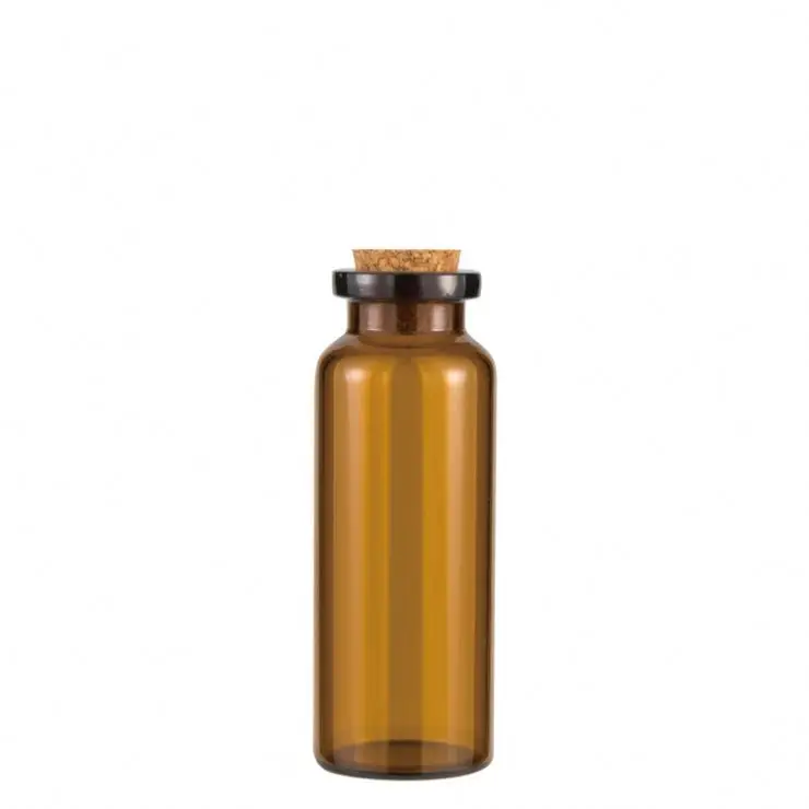 Pharmaceutical amber 2-30 ml glass vial glas flasche klein with wood cork stopper