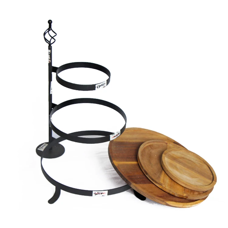 Hot Sale Acacia wood 3 tier Swivel serving tray