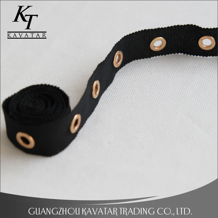Wholesale gold eyelet stud grosgrain ribbon trim for garment and bags use Eyelet belt