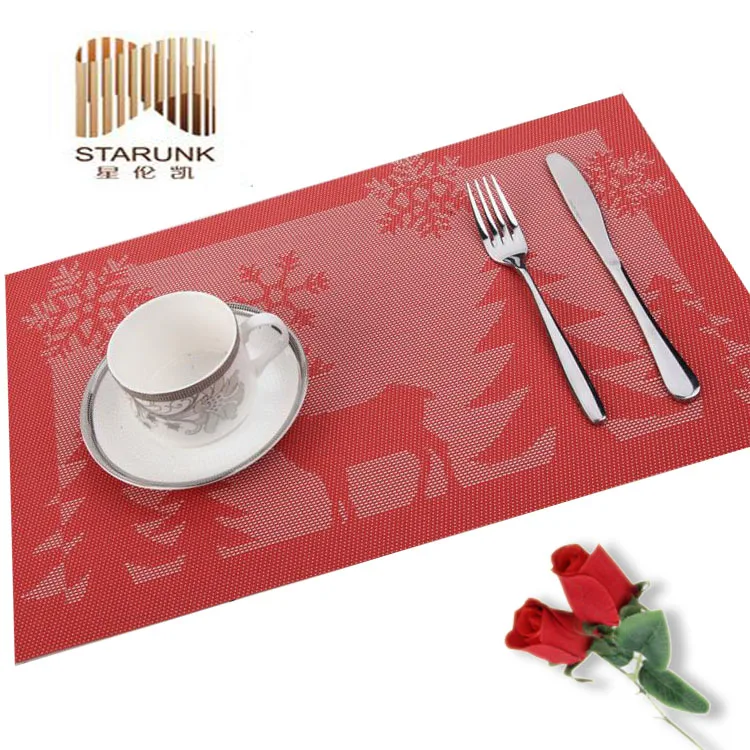Red Pattern Table Decoration Christmas Buri Placemat Placemats Red Cartoon Table Mat