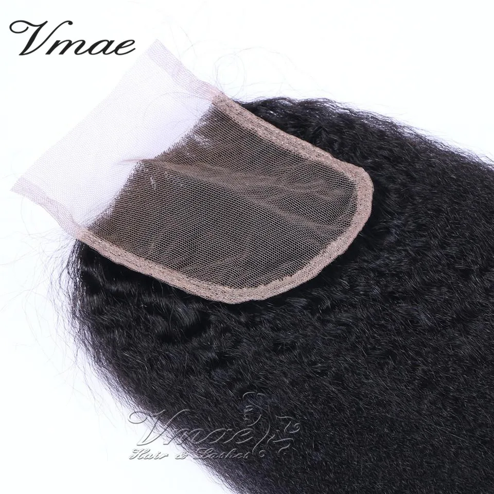 VMAE Malaysia Natural Color Kinky Straight 4*4 Soft Lace Closure Cuticle Aligned Raw Brazilian Virgin Human Hair Extension