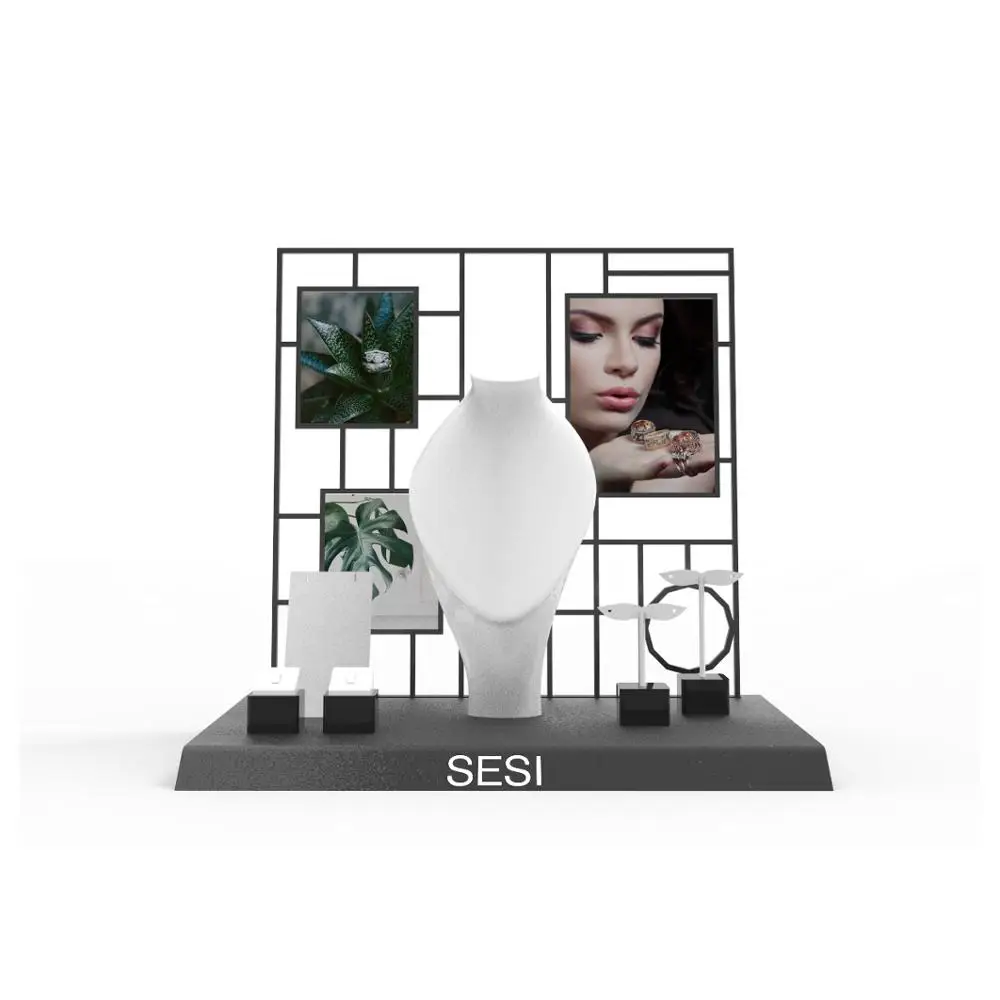 SESI Classic Vintage Window Jewelry Display Set For Earrings Ring Necklace Display Stand Set With Lacquer Painting