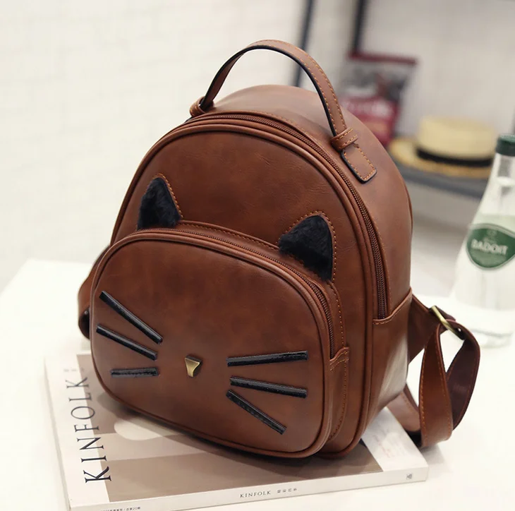 New design high quality mini cat model pu leather backpack for girl