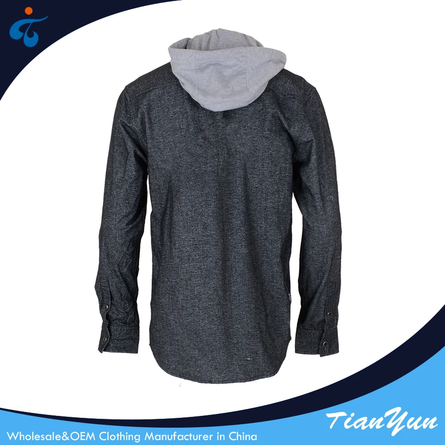 Competitive price comfortable men long sleeve hooded solid color flannel flannel shirt jacket