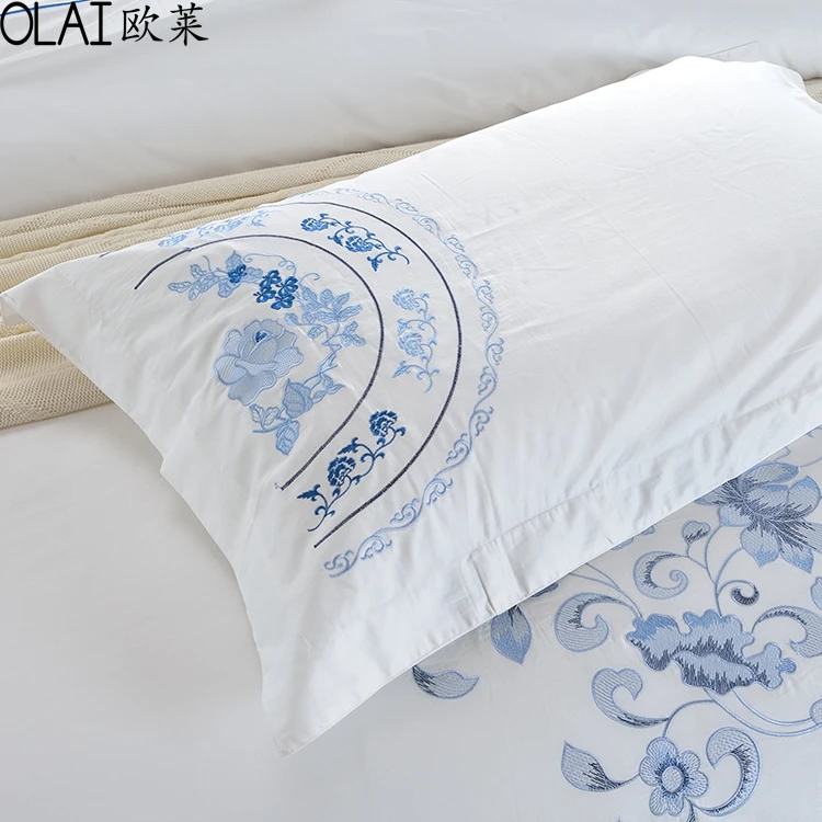 Embroidery custom logo Solid Color Duvet Cover Set Bedding Set For Wholesale