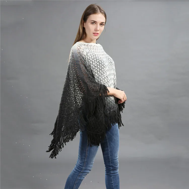
Women pullover Knitted poncho sweater Gradient Pashmina Scarf 