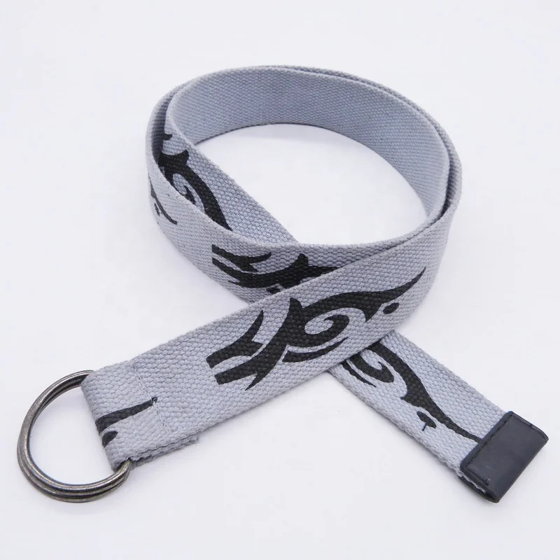 Grey Top Quality Custom Design Printing LOGO Cotton Polyester Canvas Belt With Double D rings Buckle