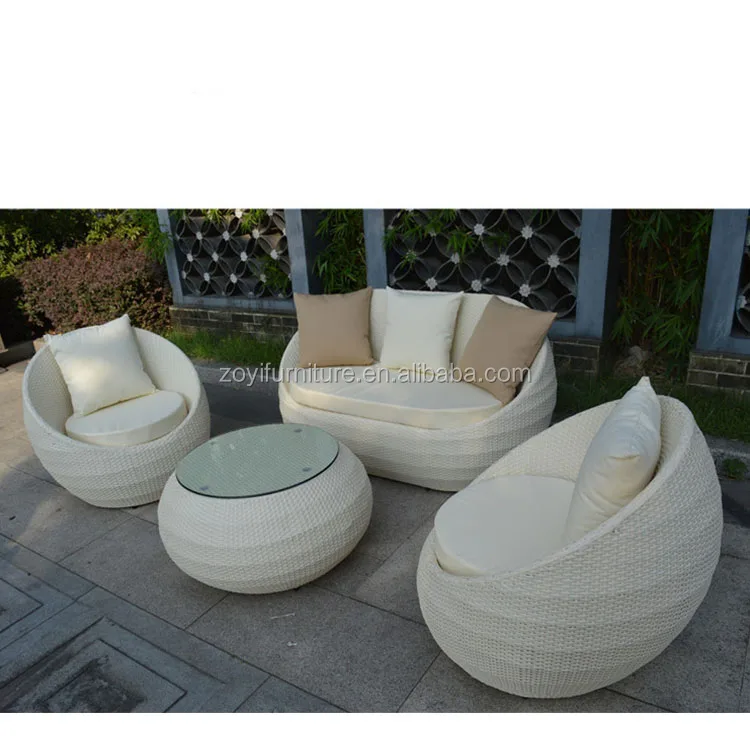 
4pcs Outdoor Garden PE Round Rattan Furniture Wicker Egg chairs And Table Set 