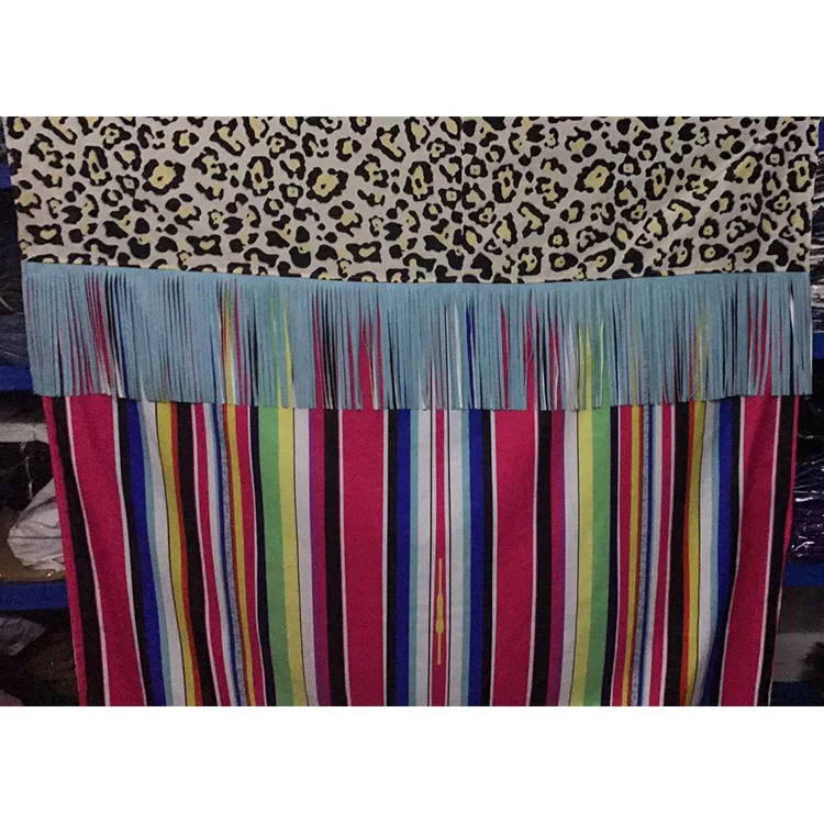 JUNSHI Personalized Serape Leopard Tassel Shower Curtains Rainbow Fringe Shower Curtains