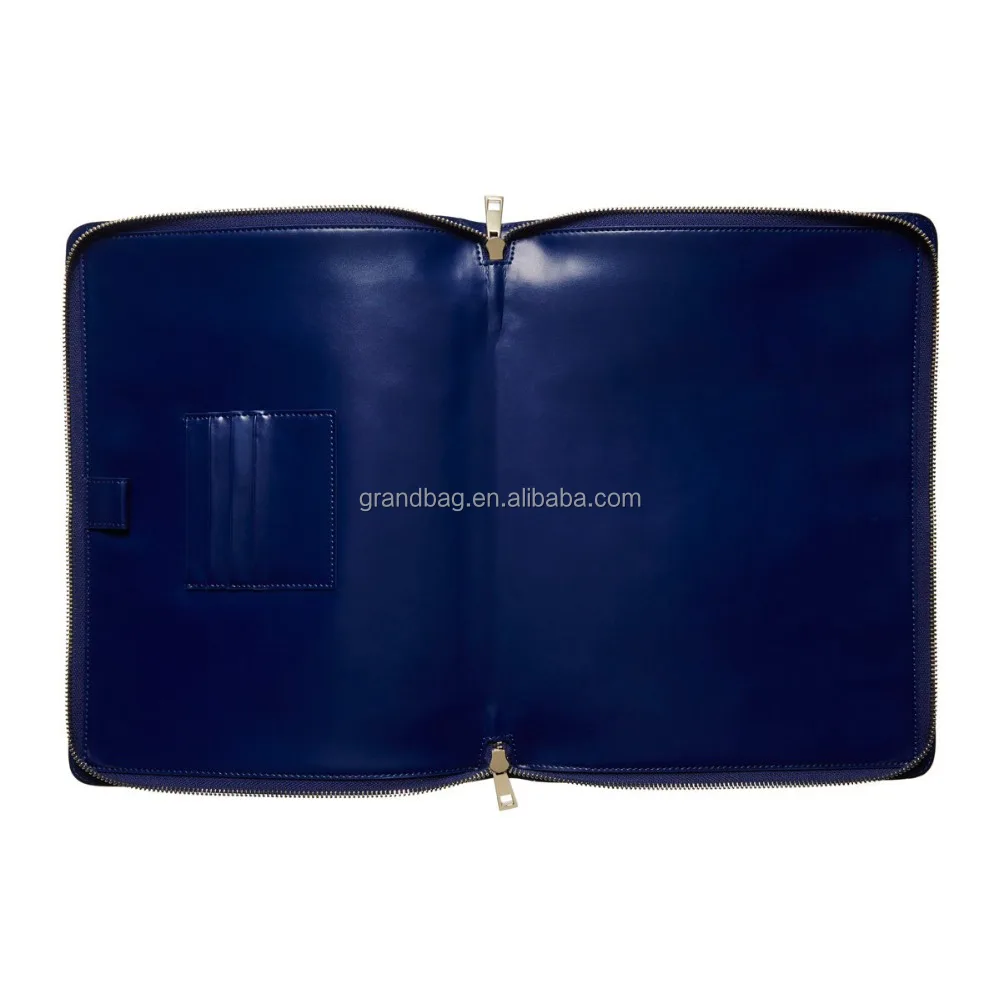Luxury genuine saffiano leather A4 compendium Zip around smooth leather strap business portfolio
