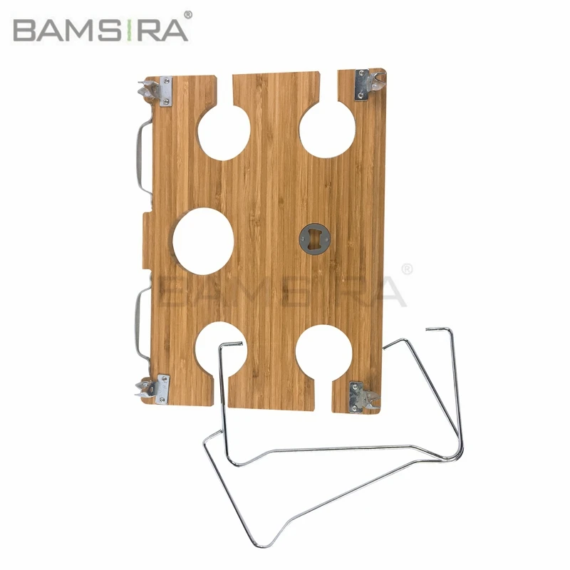 Natural bamboo wine and snack folding beach table, foldable picnic table