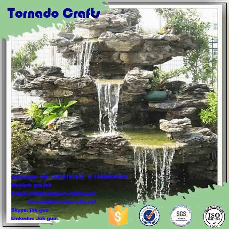 guangzhou artificial modern fiberglass rock waterfall fountains with pump garden outdoor landscape