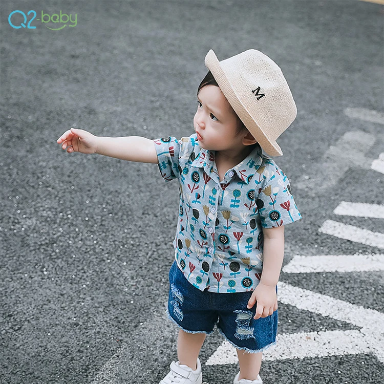 
Q2-baby Single Breasted Kids Clothing Short Sleeve Cotton Baby Boy Shirts 