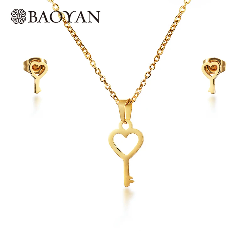 Baoyan cheap gold 18k gold lacie heart jewelry fashion love key necklace set for women