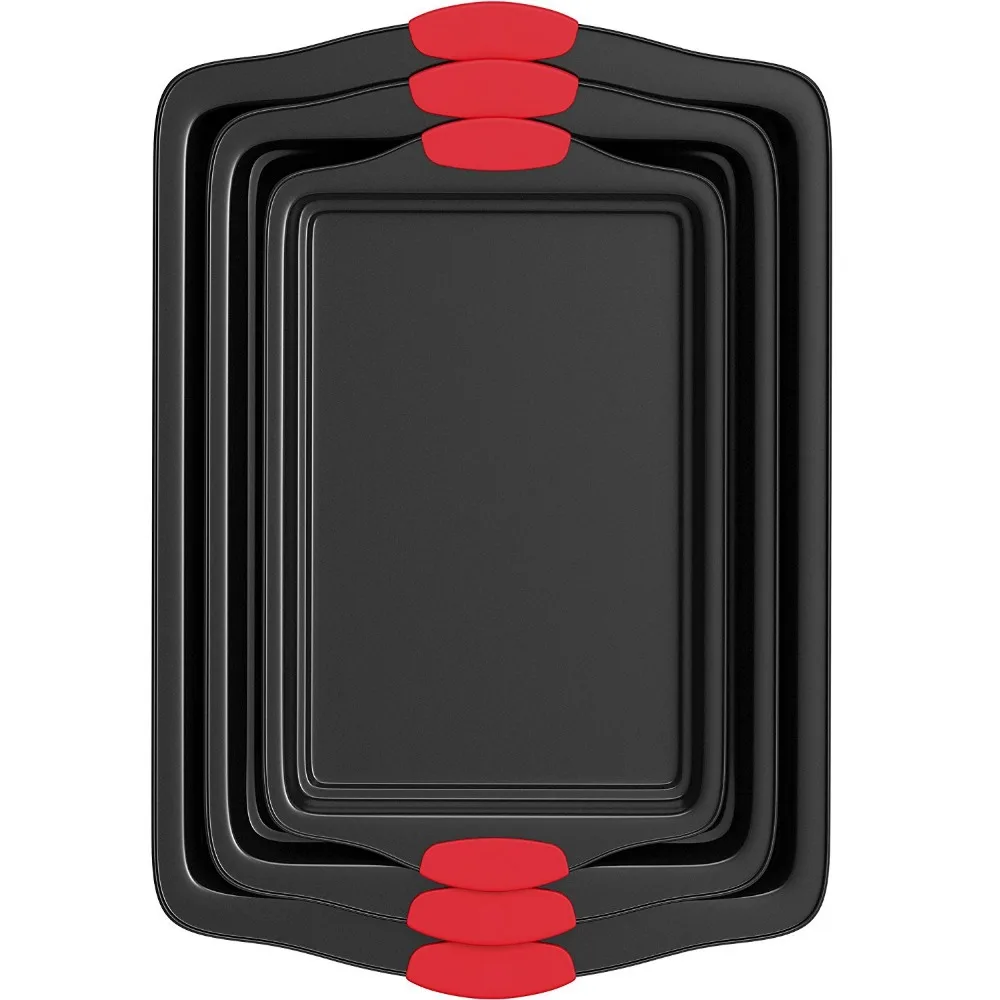 
cake pan set silicone handle 3pcs cake mold rectangular baking pans 