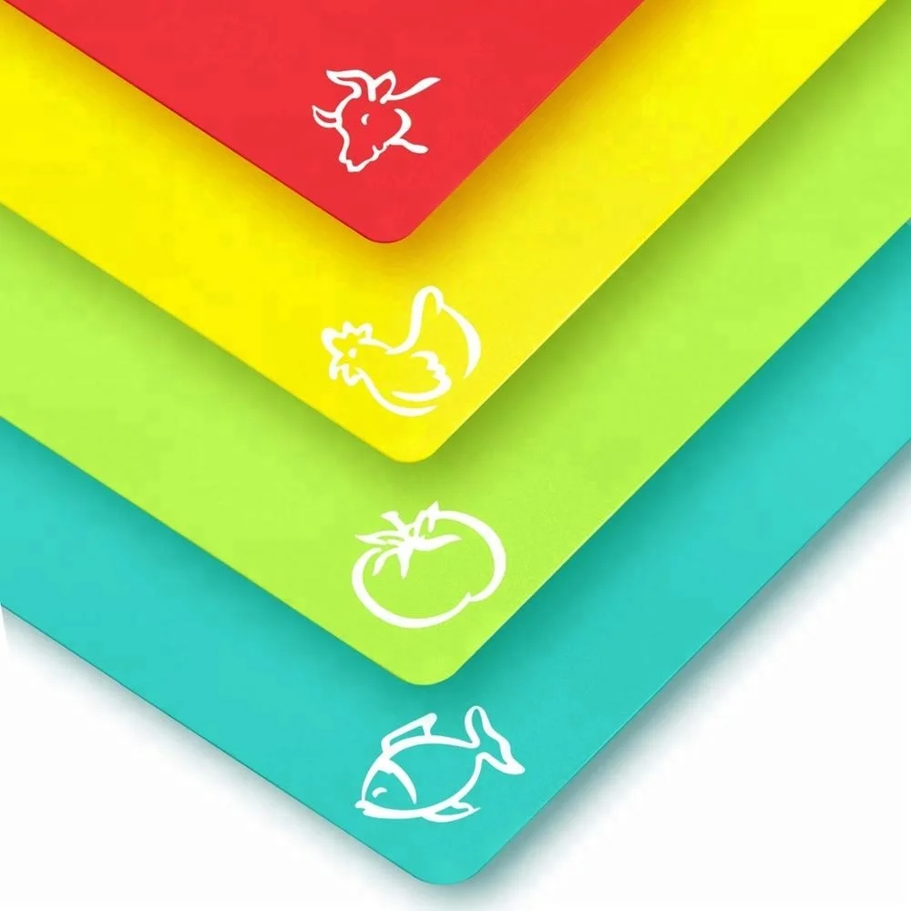 
Plastic Cutting Mat Set - Quality Thin Cutting Boards 4 Colors - Non-Toxic, Flexible & Non-Slip - Perfect for Chopping Vegetable 