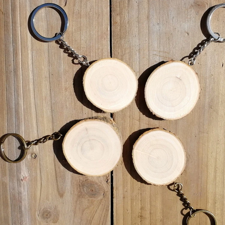 Cheap Wholesale Promotional Wooden Keyring Customize Printing Carving Logo Blank Wood Keychain