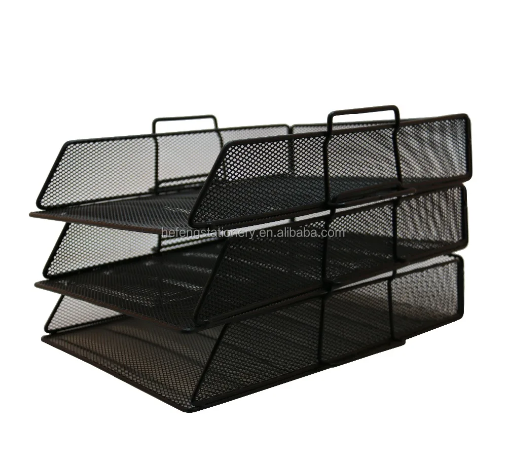 
mesh metal stackable table/desk organizer document paper storage tray 