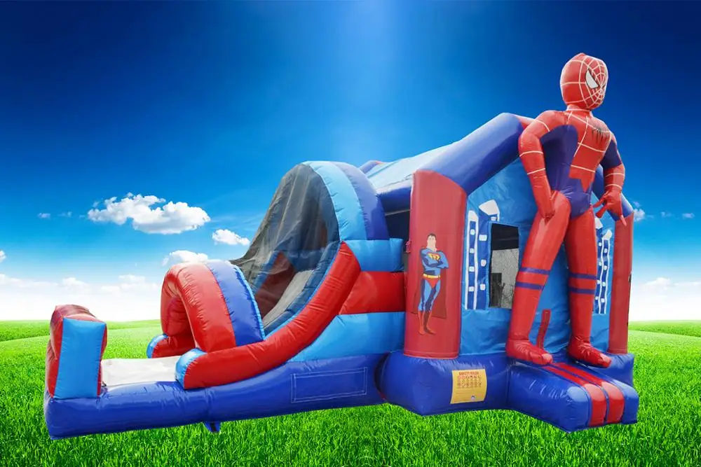 Spiderman Adventure Inflatable Combo / Superhero bounce house with slide / moonwalk bouncer for sale