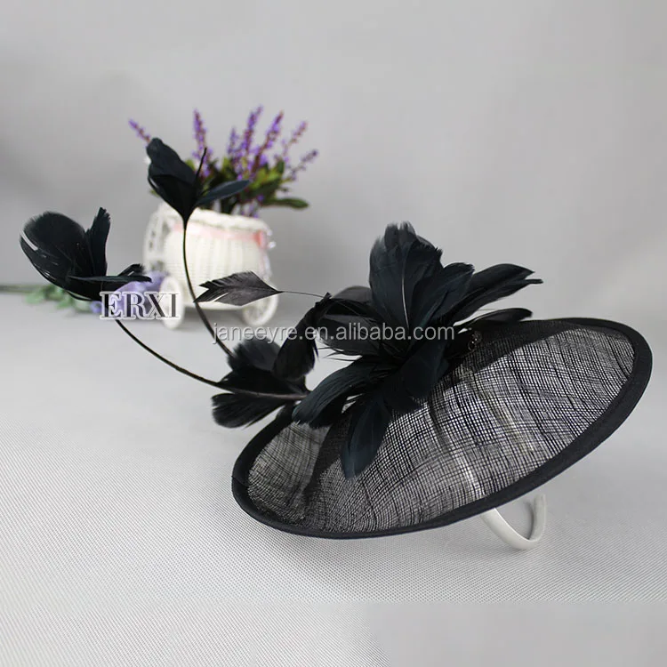 Handmade Women Black Color Sinamay Fancy Hair Fascinators For Weddings