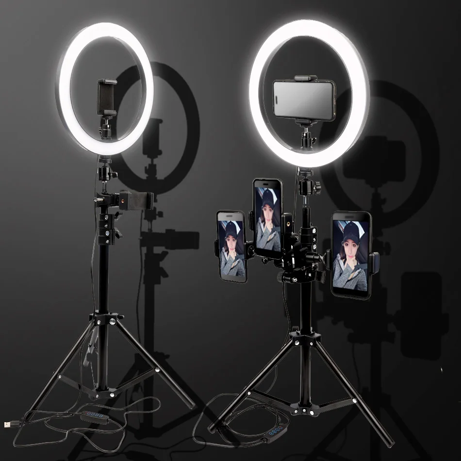 10inch 26cm USB Interface Dimmable LED Selfie Ring Light Camera Phone Photography Video Makeup Lamp With Tripod Phone Clip