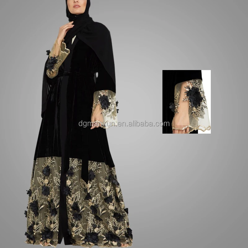 Wholesale Online South Indian Sexy Girls Picture Cheap Open Abaya Most Beautiful Lace Flower Kimono Abaya