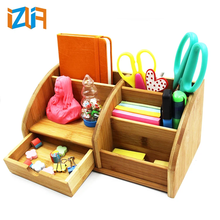 Настольные украшения Многофункциональный Комбинация бамбука канцелярские Бюро Органайзер с ящиком