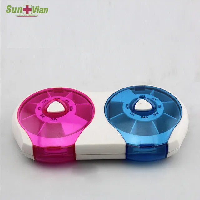 14 days Round Plastic weekly button Pill Box for AM/PM