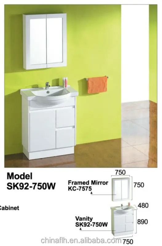 HPL Furniture Simple Asian Style White Color Cheap Single Bathroom Vanity