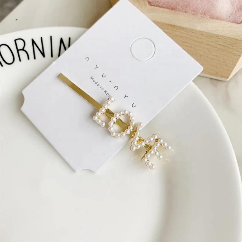 Hot Korean ins pearl hair pin letter hairpin in golden customized letters acceptable